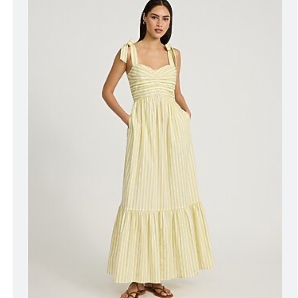 Express Yellow White Striped Tie Shoulder Maxi Dress Large